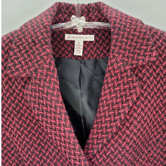 JM Collection Vintage Pink Black Herringbone Coquette 2 Button Jacket - Picture 6 of 14